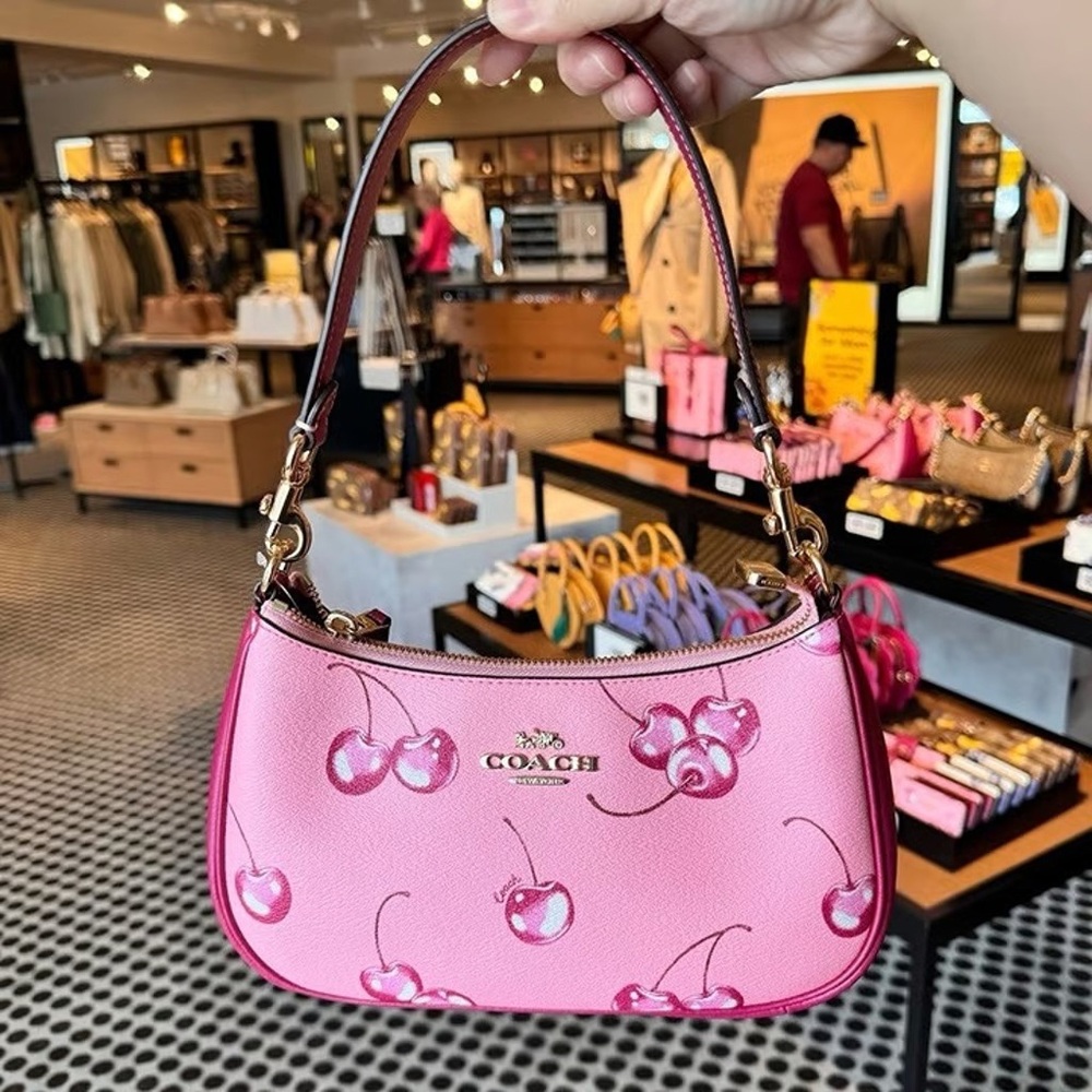 Coach Pink Cherry Print Leather Shoulder Bag